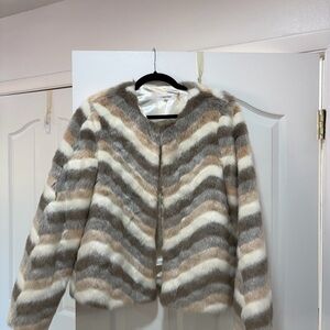 Calvin Klein Women's Chevron Faux Mink Fur Jacket